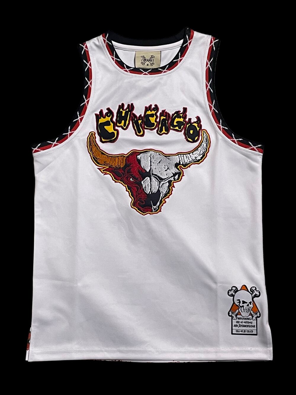 Brand X Chicago Bulls 23 Skull White Basketball Athletic Jersey Youth Medium NWT